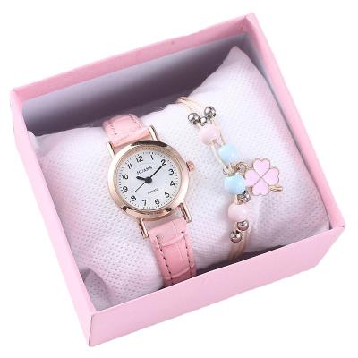 China Chronograph Children's Suit Small And Exquisite Cute Casual Student Style Belt Quartz Watch + Bracelet (2pcs/set) for sale