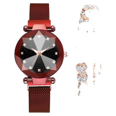 China Casual Chronograph Fashion Trend Diamond Dial Mesh Band Quartz Watch Strap Set (2pcs/set) for sale