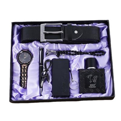 China Boutique Automotive Box Personality Fashion Men's Gift Belt Watch+Pen+Necklace+Belt+Perfume+Steel Power Bank (6cs/set) for sale