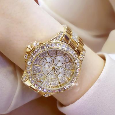 China Stopwatch ladies fashion luxury three eyes full rhinestone Crystal Large Dial Waterproof Quartz one drop shipping for sale