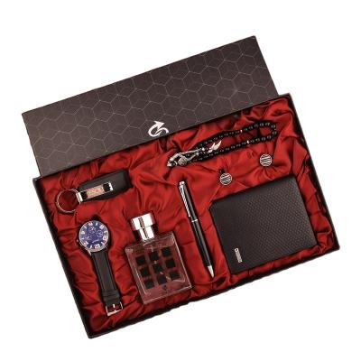 China Men's boutique gift men's belt leather material+wallet+perfume+bracelet+high-end cufflinks+key chain+watch(7pcs/set) for sale