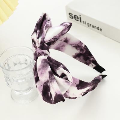 China Fashion Korean Elastic Hair Band Simple Wide Edge Headband Adult Girls Hair Accessories New Tie Dye Bow Ponytail for sale