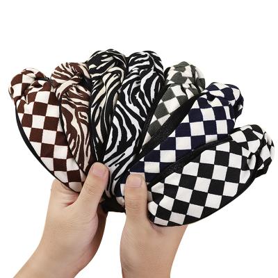 China New Edge Color Zebra Print Leopard Print Headband Soft Temperament Wide Cross Face Elastic Hair Bands For Women for sale