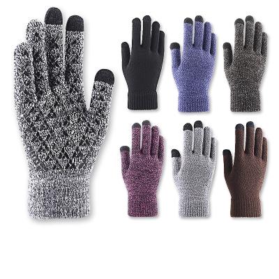 China Warm checked knit gloves for men thickened and non-slip winter woolen touch screen gloves winter outdoor accessories for sale