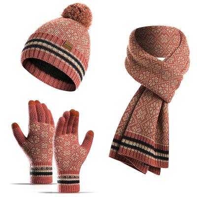 China COMMON Wholesale Knitted Three-Piece Warm Hat Thick Wool Scarf For Girls for sale