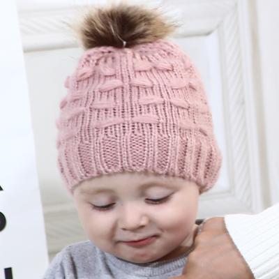 China New Amazon soft mohair cotton baby wool hat sweater butterfly ball kids caps winter hats for sale