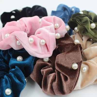 China Popular Ring Pearl Flower Fashion Elastic Flannel Headband Large Intestine Hair Ring Lady Temperament Hair Balls Headdress for sale