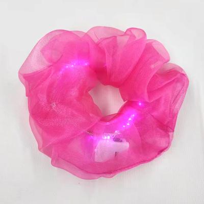 China Custom LED Party Lights Satin Hair Bands Girl Hair Accessories LED Lights Silk Hair Scrunchies For Women for sale