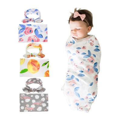 China Chinese style baby bowknot headdress flower printed children with tire neonatal infant baby hair wrapped blanket for sale