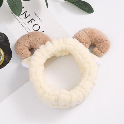 China Popular Wash One Face Make Up Hair Band Autumn Winter Goat Horn Head Band Cute Plush Small Elastic Hair Band for sale