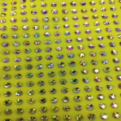 China Custom Hotfix Full Crystal Transfer Flatback Rhinestone Crystal Fabric With Elastic For Garment Bikini for sale