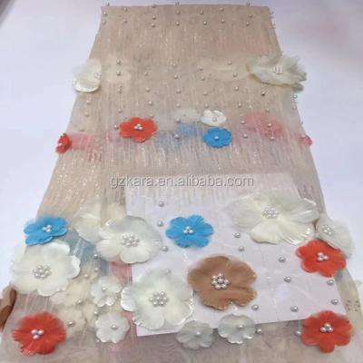 China African Wedding Lace Fabric Viable 3D Flower Lace Fabric 5 Yards Fabric For Dresses for sale