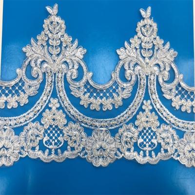 China 2021 Classic Design Embroidery Flower Lace Trim Sustainable Lace Border For Wedding Dress for sale