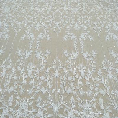 China 2021 Viable Embroidery African French Tulle Lace With Sequins And Beads For Clothing for sale