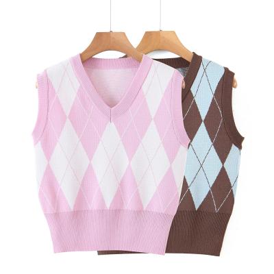 China Viable British Academy V-Neck Knitted Short Vest Women's Fall Sweater Vest for sale