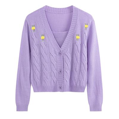 China Custom logo floral design QUICK DRY knit cardigan for ladies with long sleeve V-neck sweater for sale