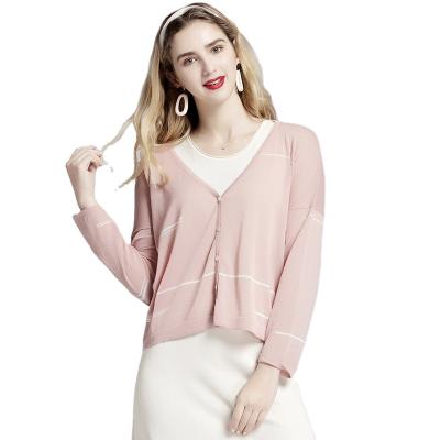 China Anti-wrinkle women's pink cardigan sleeve v-neck sweater along with air conditioning women's sweater sunscreen shawl cold knit for sale