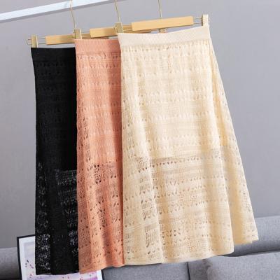 China Breathable Sweater Dresses Women Ice Silk A-Word Knitted Skirt For Women Summer New Style Slim Skirt With High Waist Hollow for sale