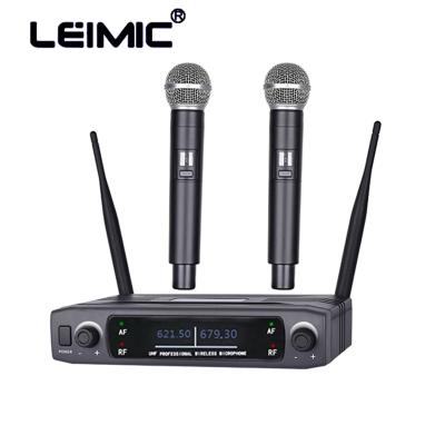 China Handheld Microphone One Microphone Hand Microphone Induction UHF Microphone For Two KTV Family Performance Wireless Microphone for sale