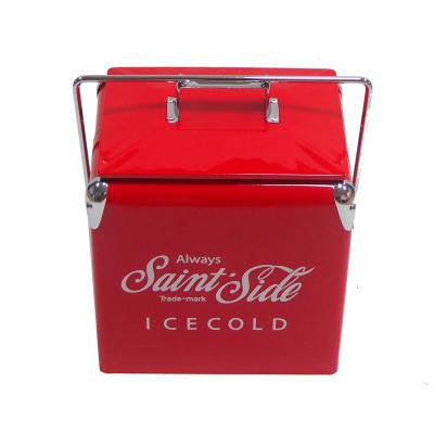 China Sustainable 13L Portable Metal Beverage Cooler With Lid Retro Cooler Box Beer Cooler for sale