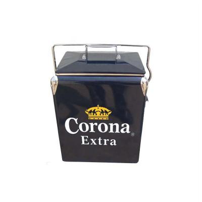 China Sustainable Wine Metal Black 17L Portable Ice Chest Cooler Box With Cover Lid for sale