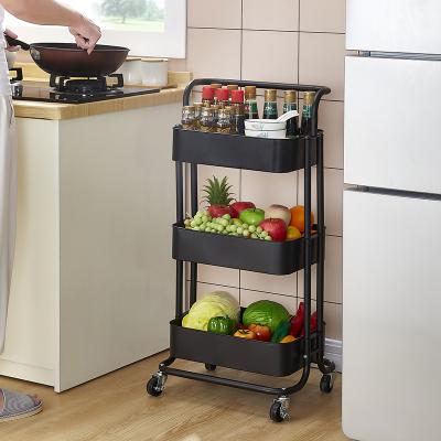 China Modern Durable Home 3 Tier Mobile Rack Cart Kitchen Bathroom Storage With Wheels Manufacturer for sale