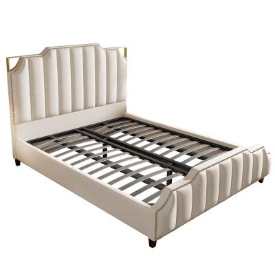 China Luxury modern minimalist genuine leather wedding bed comfortable American light double size bed for sale