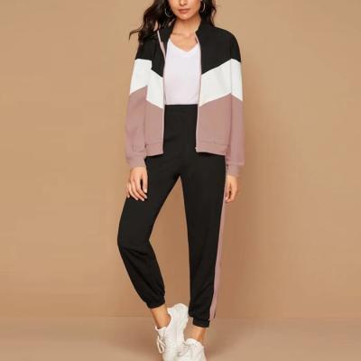 China Custom Breathable Cheap Price OEM Tracksuits Zipper Up Sweatshirt Jogger Sets Women Color To Block Sweat Suit Two Piece Set Tracksuit for sale