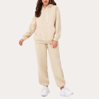 China Breathable low moq drop shoulder hoodie solid color custom sweatpants sets women tracker sweatsuit two piece set for sale