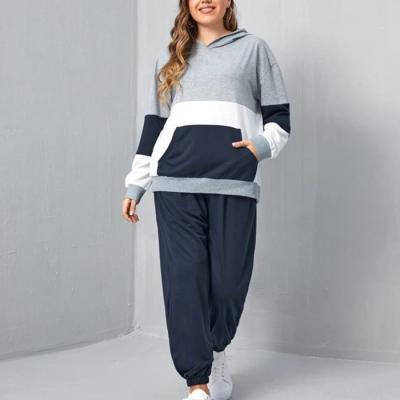 China Women Clothing Tracksuit Color Block Hoodie Anti-UV Bulk Sale Sweatpants Sets Women Plus Size Tracksuits for sale