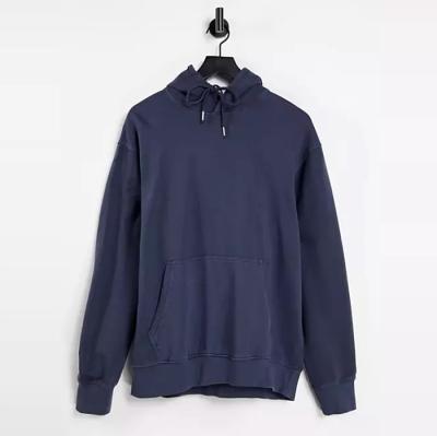 China high quality custom made men hoodies Anti-wrinkle overdyed casual fit hoodie in navy sweatshirts for men for sale