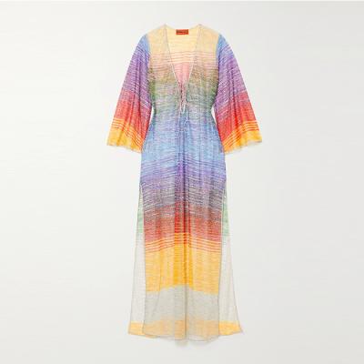 China Breathable Wholesale Women Crochet Knit Kaftan Beach Wear Swimsuit Cover Up Dress African Print Swimwear for sale