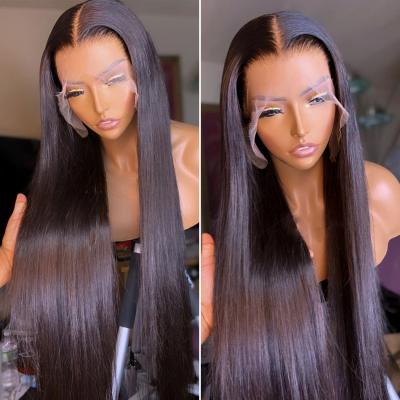 China Silky Straight Wave Vendors Pre Plucked Hd Transparent Lace Wig 4X4 Lace Closure Hair Wig Undetectable Straight Side Part Wig for sale