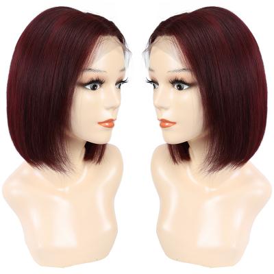 China Body Wave Seller Brazilian Ever Pixie Cut Hair Burgundy 99J Water Wave Straight Bob Wigs Lace Front Curly for sale