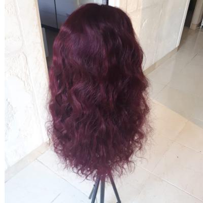 China Blonde Curly Lace Front Closure Human Hair Wig Long Loose Deep Wave 99J Burgundy Cuticle Aligned Virgin Kinky Curl Vendors Wig for sale