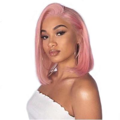 China Straight 13x4 13x6 Lace Front Bob Hairstyle 180 Density For Women Straight Hair Wig Pink Color Lace for sale