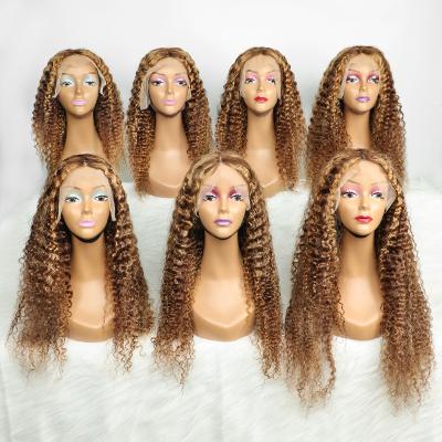 China Indian HD Lace Frontal Wigs Highlight 4x4 13x4 Deep Wave Virgin Human Hair Lace Frontal Transparent Hair for sale