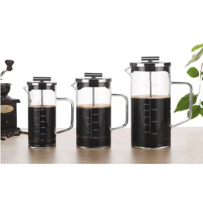 China Large Capacity Glass Tea Plunger Thick Double Bottom Custom Wall With Lid Bamboo Stainless Steel Coffee Maker French Press Press for sale