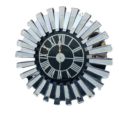 China Large Modern Mirrored Non Ticking Silent Battery Operated Antique Style Wall Clock All Mirror Around Roman Numerals Clocks for sale