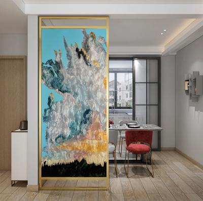 China Beautiful Home Decoration Porch Screen Metal Frame With Oil Painting Handmade Luxury Comfortable Home Space Interesting Painting Screen for sale