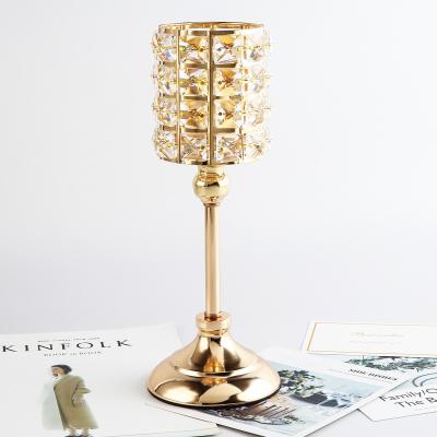 China Contemporary Dining Table Crystal Candle Holder Single Crystal Tealight Candle Holders Coffee Gold for sale