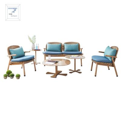 China Modern Outdoor Rattan Chair Set Double Seat Four Chair Single Seat Tea Table Colors Aluminum Rattan Tube 2021 New Design for sale