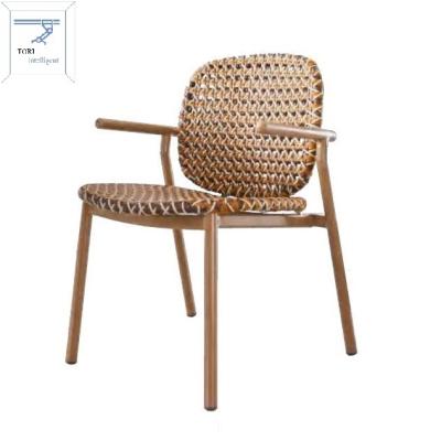 China Modern Rattan Single Seat Chair Dining Chair With Armrest Four Colors Mixed Rattan Aluminum Tube Frame for sale