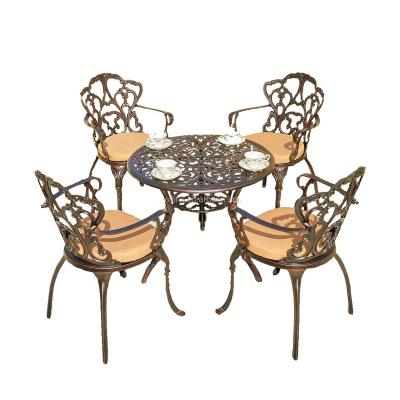 China French Furniture Set 3pcs Chair And Table Outdoor Dining Set Cast Aluminum Chair And Tile Top Table With Aluminum Frame Romantic Syt for sale