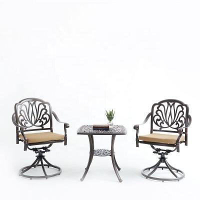 China EUROPEAN Die Casting Metal Aluminum Table and Chair Set Stacking Outdoor Chair with KD Table Swivel Chairs for sale