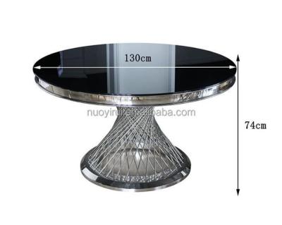 China Strength Factory Furniture Home Black Tempered Glass Dining Table Chrome Stainless Steel Top Base Tables for sale