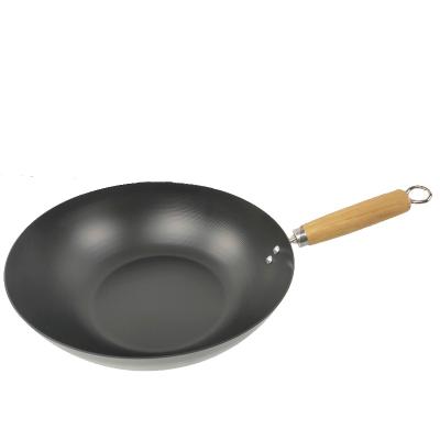 China Sustainable 11.8'' Chinese black wok carbon steel non-stick pan with wooden handle hot selling cookware for sale