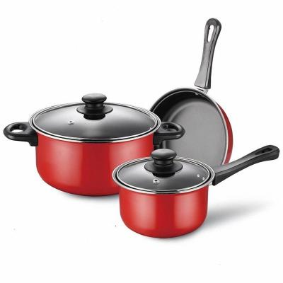 China 2022 Hot Selling Sustainable Hot Selling 5pcs Cheap Kitchen Houseware Stick Kitchen Steel Cookware Non Sets Eco-Friendly Pots And Pans Sets for sale