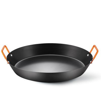 China Minimalist Carbon Steel 15 Inch Seafood Paella Pasta Spanish Pot Non Frying Pan Seafood Paella Pans With Double Handle for sale