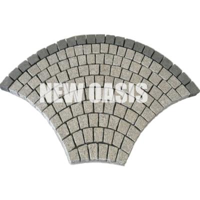 China G602 FAN SHAPE PAVING STONE  FLAMED BUSH HAMMERED NATURAL GRANITE WITH MESH SUPPORT FOR GARDEN PAVING PARKING PARK LANDSCAPE for sale